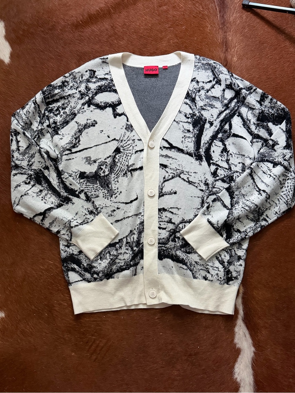 HUGO | Black and White Owl Print Cardigan